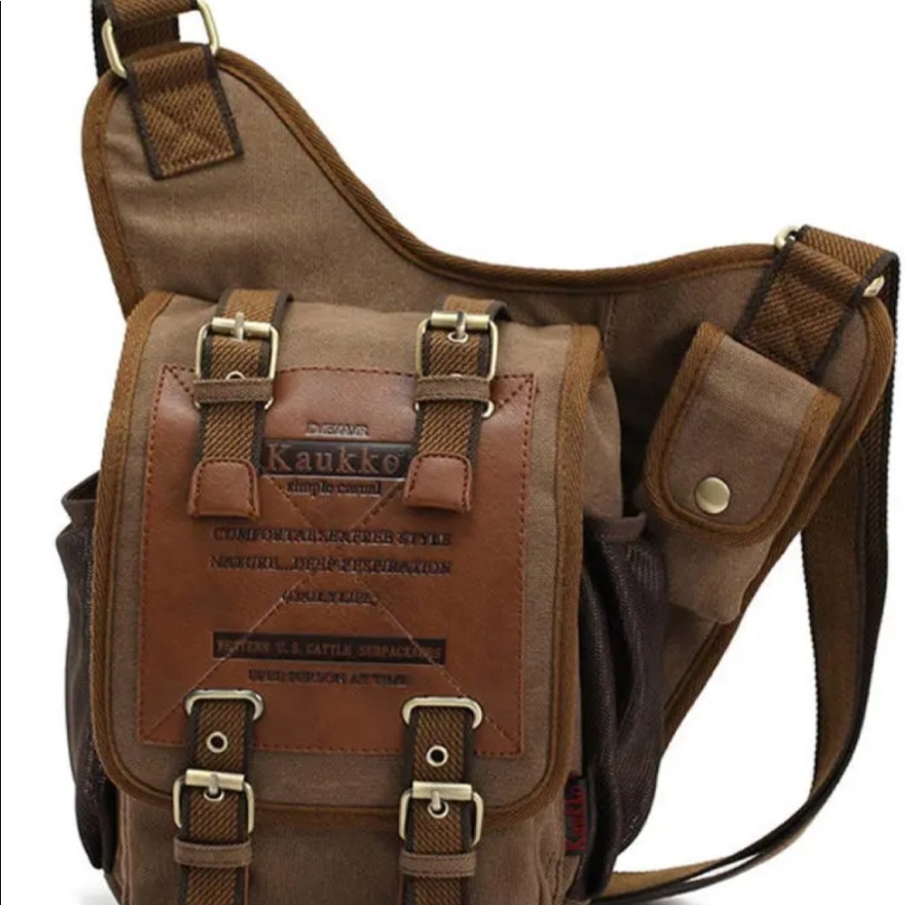 KAUKKO Men Canvas Travel Shoulder Bags Khaki $155